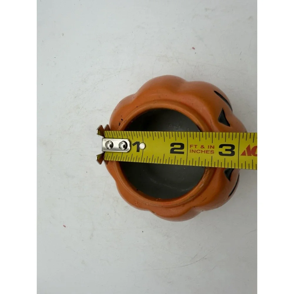 Halloween Jack O Lantern Pumpkin Ceramic Candle Holder Orange Black Decor